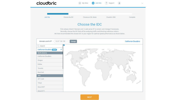 Cloudbrid WAF+ chooseing the IDC