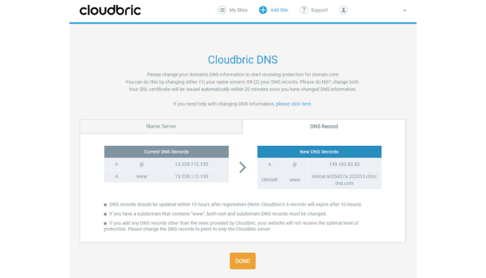 Cloudbric WAF+ - Switch the DNS settings