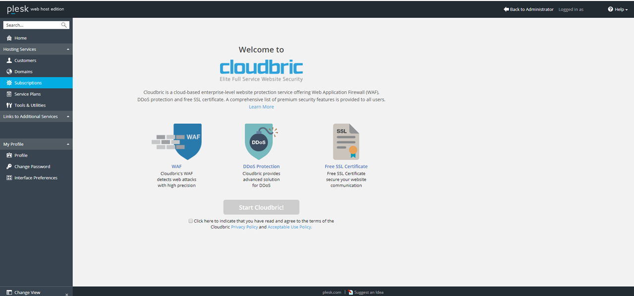 Console page of Cloudbric WAF+ - Web Application Firewall