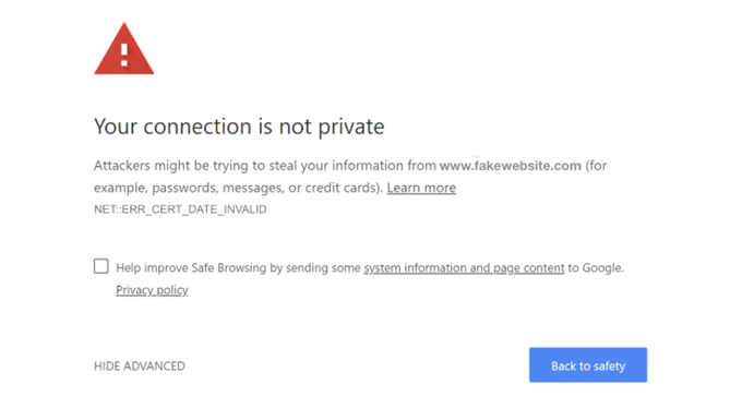 The message in Chrome when using http instead of using https in the safewebsite
