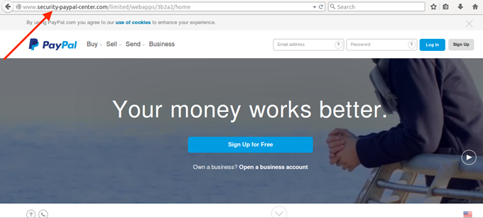 examples - Fake paypal phishing website