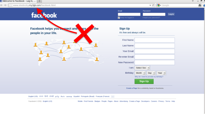 Example of an impersonated Facebook page