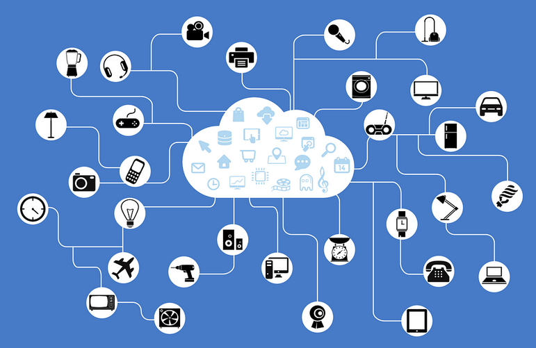 cloud surrounded by icons of various businesses and industries involed within the internet of things