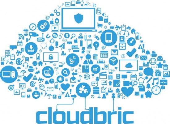 Blue and white cloud including gadgets like smartphones