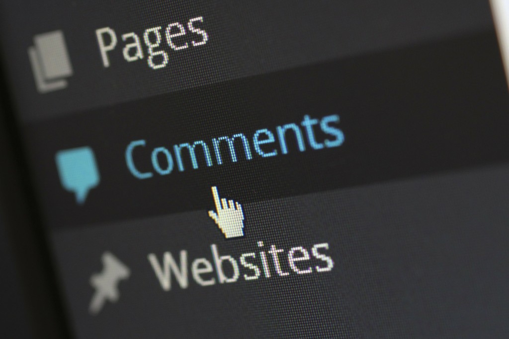 Screenshot of the WordPress CMS console with the options to access Pages, Comments, and Websites