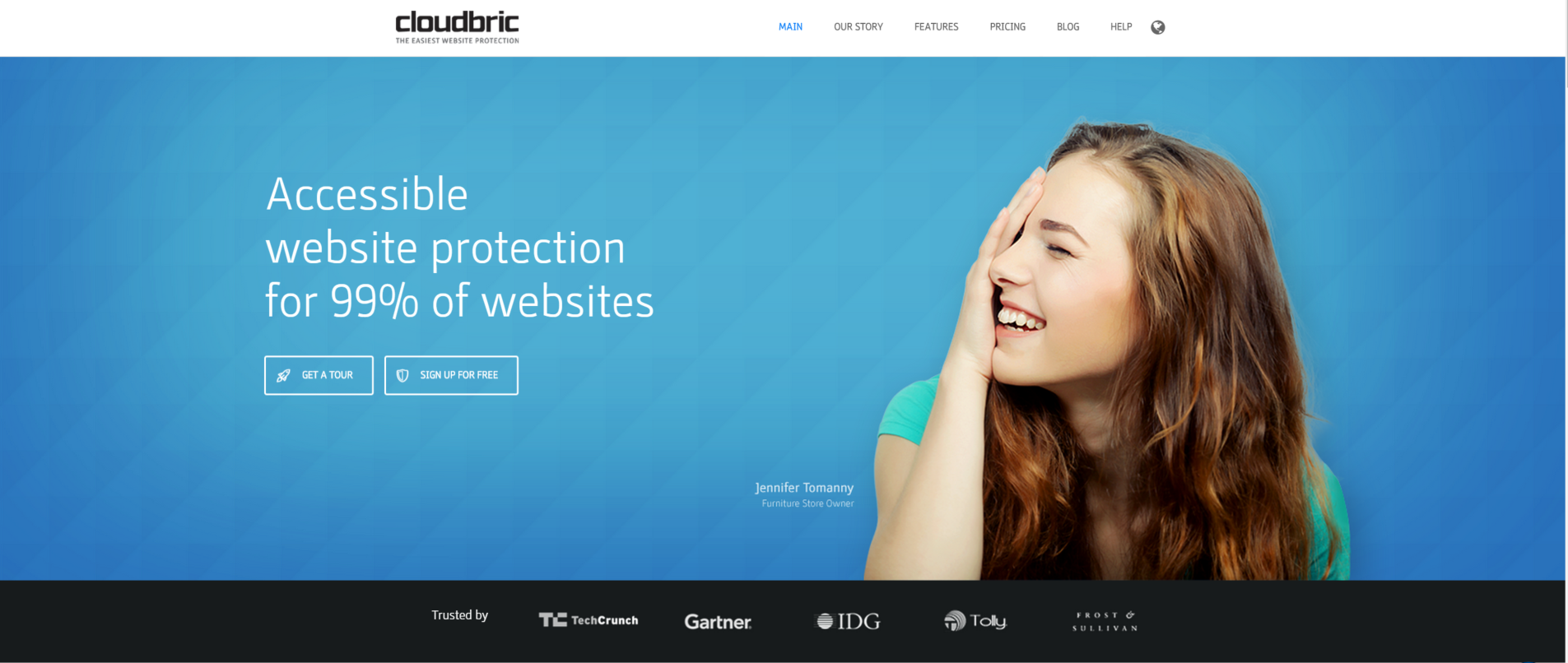 View of a girl touching her face on the Cloudbric homepage