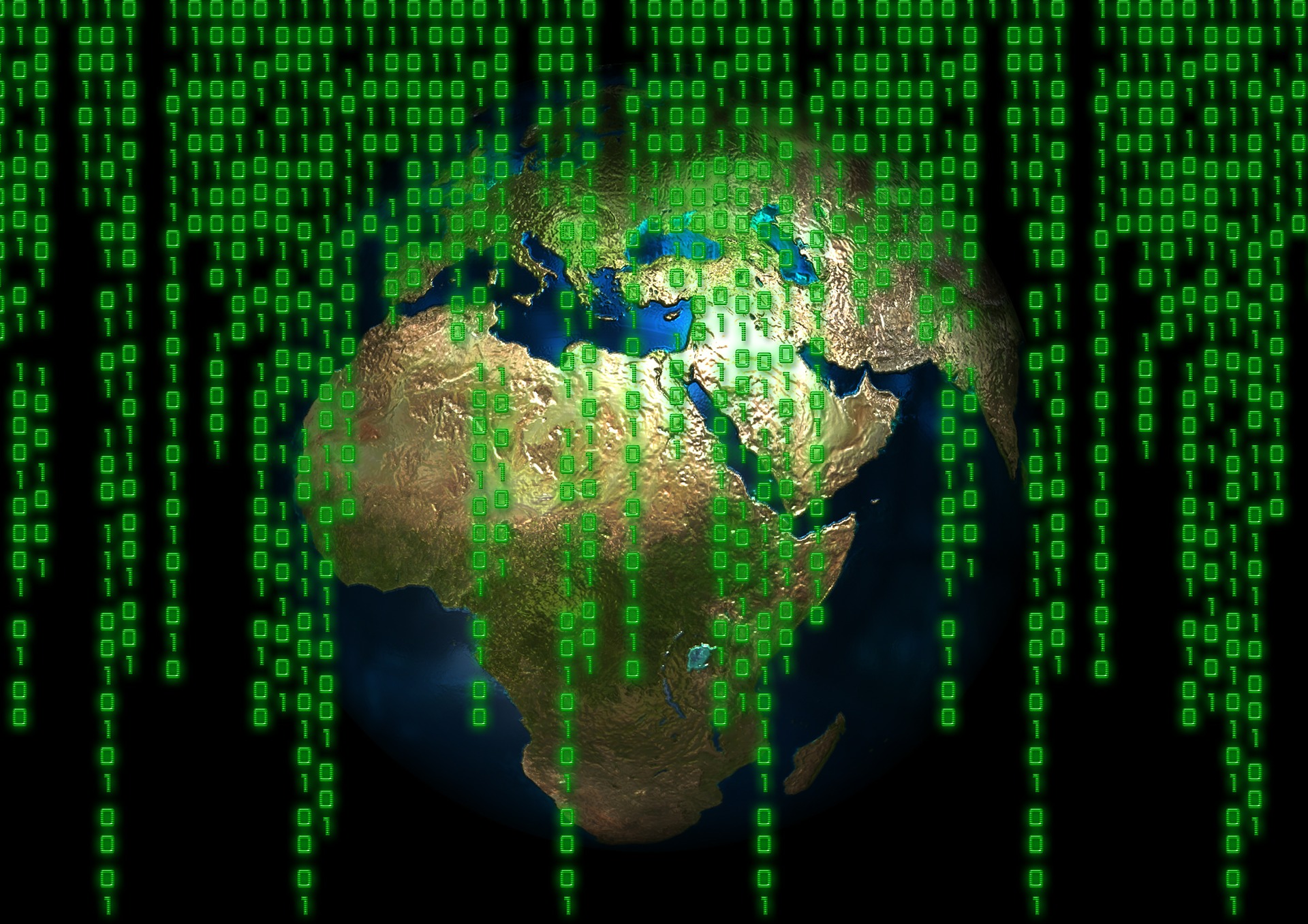 Photo of the earth surrounded by lines of coding to show how hackers access information