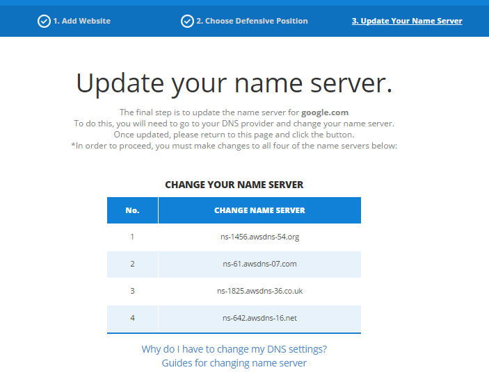 Listing of name servers associated with Cloudbric on its homepage and an input form to update information