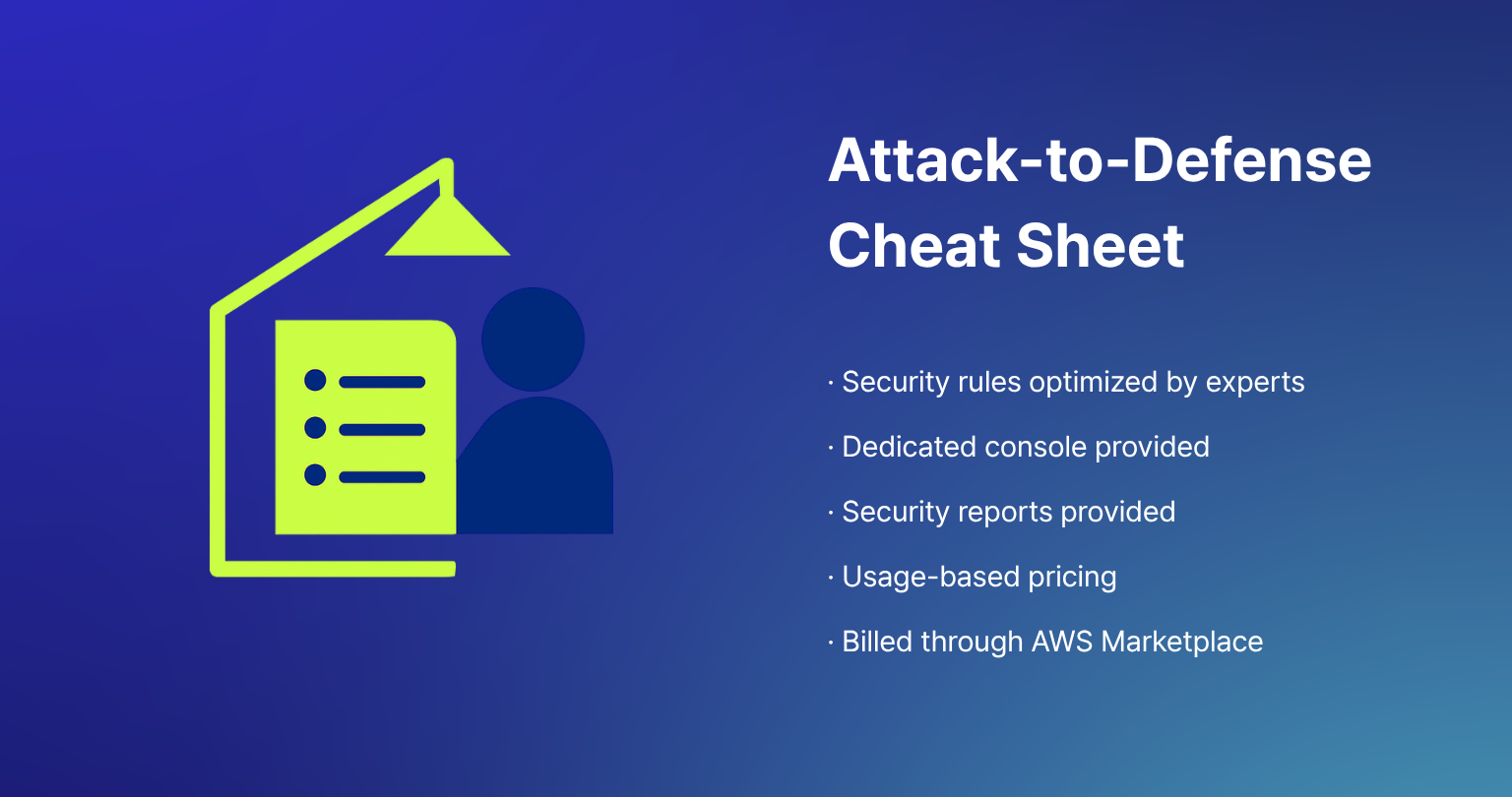 Attack-to-Defense Cheat Sheet icon with list of key security measures and Cloudbric WMS branding on dark blue background